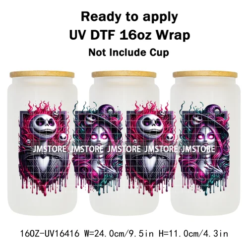 Halloween Couple Horror Movie Spooky Season UV DTF Stickers Ready To Transfer Cup Wrap Custom Label For Libbey Can Glass Tumbler