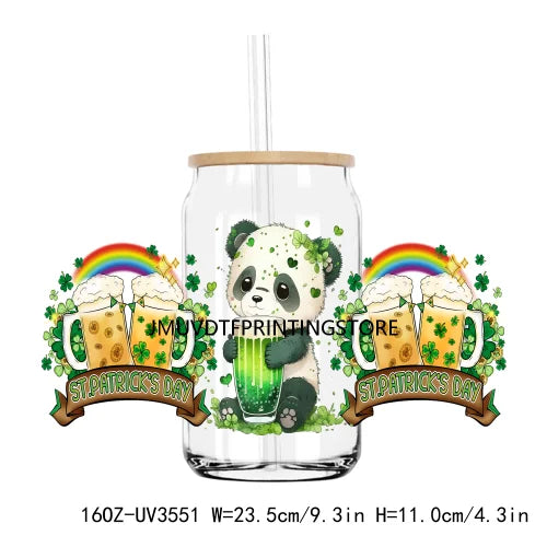 Green St. Patrick's Day UV DTF Sticker For 16OZ Libbey Glass Cup Can Lucky Shamrock Wrap Transfer Sticker Custom Labels DIY Logo