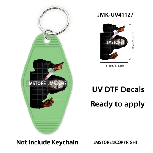 Black Dad Halloween Horror Villain UV DTF Motel Keychain Decal Ready To Ship Durable Transfer Stickers Prints For Hotel Keychain