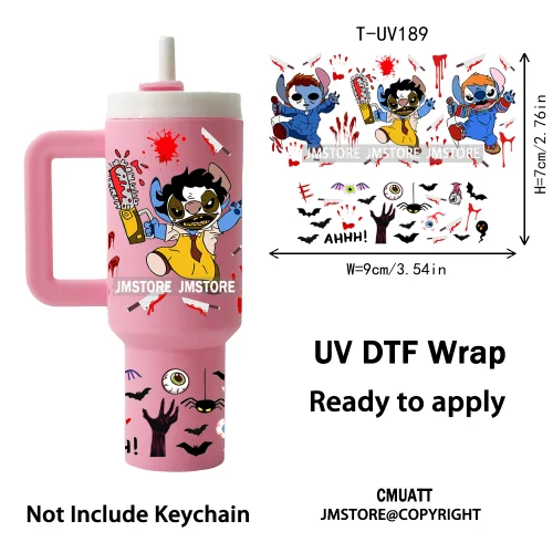 Spooky Cartoon Characters Valentines Horror UV DTF Wraps Ready To Apply Transfer Stickers Waterproof For Mini Tumbler Keychain