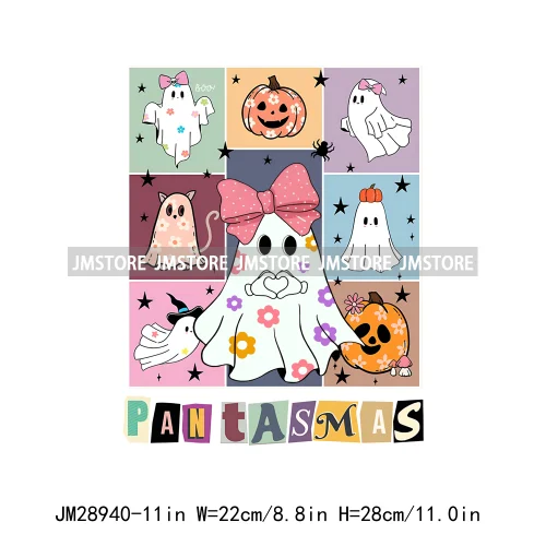 Funny Pan Tasmas Spooky Mexican Ghost Coquette Bow Halloween Concha Iron On DTF Heat Press Transfer Stickers Design For Clothes