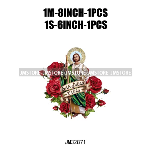 Cute Floral Mexico San Judas Tadeo Virgin Our Lady of Guadalupe Iron On DTF Transfers Stickers Ready To Press For Sweatshirts