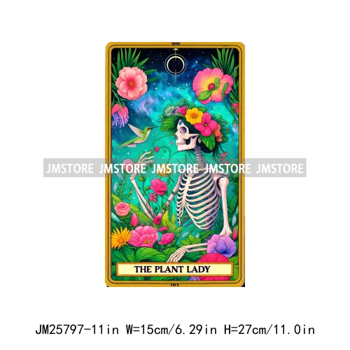 Colorful Plant Lady Stoner Skeleton Funny Drama Queen Mood Nurse Tarot Card DTF Iron On Heat Press Transfer Stickers For Clothes