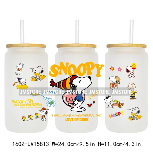 Cartoon Dogs Back To School UV DTF Wraps Transfer Sticker Selfadhesive Waterproof High Quality For 16OZ Libbey Glass Can Tumbler
