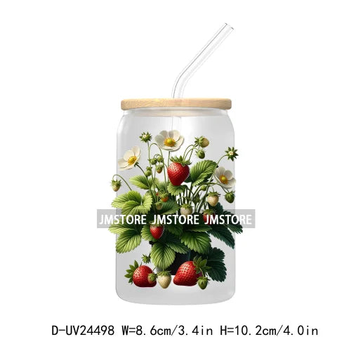 Wild Floral Strawberry With Leaves Fruit UV DTF Transfers Stickers Decals For Libbey Cold Cups Mugs Tumbler Waterproof DIY Craft