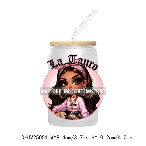 Chicana Chola Chibi Zodiac Girls UV DTF Transfer Stickers Decals For Libbey Cold Cups Mugs Durable Waterproof Custom Logo Labels