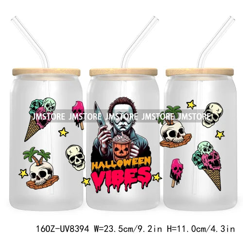 Killer Summer Vibes UV DTF Sticker For 16OZ Libbey Glass Cup Can Wrap Transfer Stickers Custom Labels DIY Logo Horror Halloween