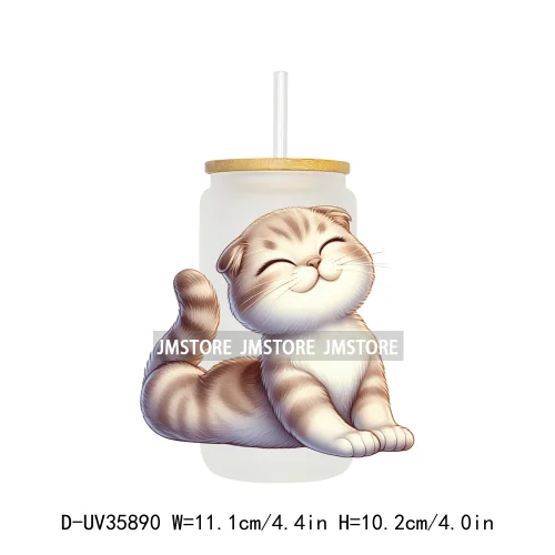 Cute Chubby Yoga Cats Animals UV DTF Transfer Stickers Decals Ready To Apply Waterproof For 16OZ Libbey Glass Can Cups Tumbler