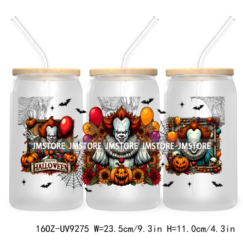 Scary Movies Halloween 16OZ UV DTF Cup Wrap Transfer Stickers Custom Labels Waterproof Logo For Libbey Glass Can Spooky Season