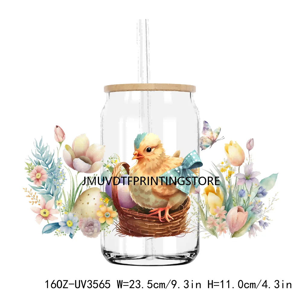 Happy Easter Day UV DTF Sticker For 16OZ Libbey Glass Cup Can Wrap Transfer Sticker Custom Labels DIY Logo Animals Bunny Eggs