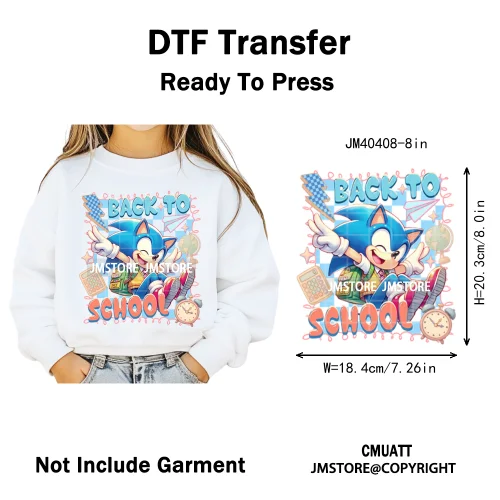Colorful Checkered Cartoon First Day of School Design Kid Back To School Iron on DTF Transfer Sticker Ready to Press for Clothes