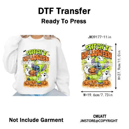 Spooky Season Pumpkin Trick or Treat Cartoon Halloween Iron on DTF Washable Heat Transfers Stickers Ready to Press for Clothing