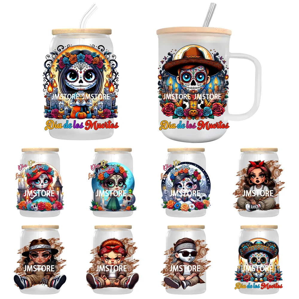 Mexican Culture Day Of The Dead UV DTF Transfer Stickers Decals For Libbey Cold Cups Mugs Tumbler Festive Mexico Sugar Skull