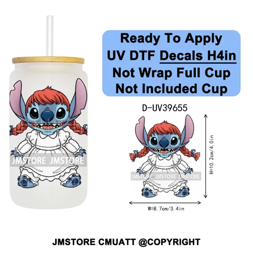 Halloween Cartoon Characters UV DTF Transfer Stickers Decals Ready To Apply Waterproof For 16OZ Libbey Glass Can Cups Tumbler