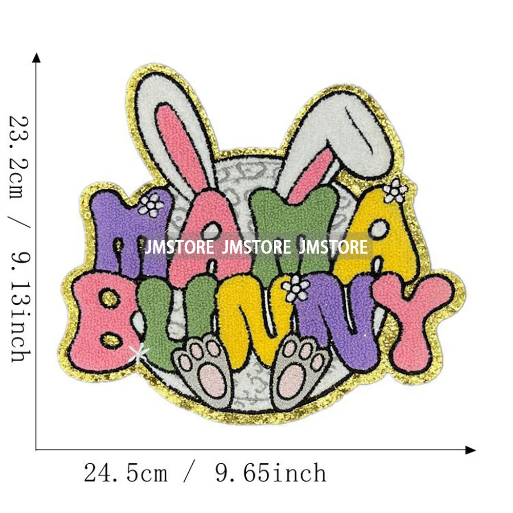 Cute Happy Easter Bunny Spring Hunt Eggs Rabbit Ears Love My Peeps Iron on Chenille Patches for Clothing Bags