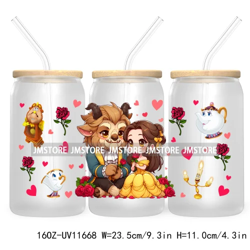 Cute Cartoon Couple XOXO Valentine's Day UV DTF Cup Wrap Transfer Stickers For 16OZ Libbey Glass Can Cupid Vibes Love Hearts