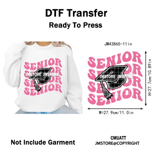 High School Senior 2026 Graduation Club Coquette Gifts Iron on Washable DTF Heat Transfers Stickers Ready to Press for Clothes