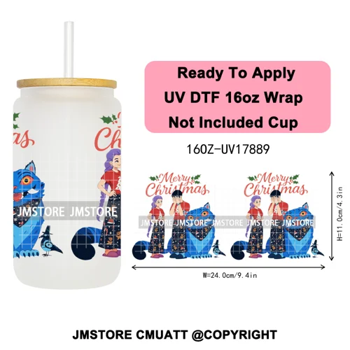 Merry Christmas Kpop Movie Character Anime Girl UV DTF Stickers Ready To Apply Cup Wrap High Quality For 16OZ Libbey Can Glass