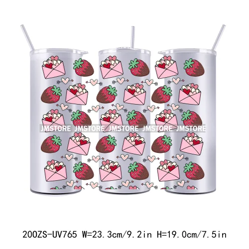 Groovy Valentine's day Love Heart Dessert 20OZ Skinny Tumbler Wrap UV DTF Transfer Stickers Personalized Custom Labels For Gift