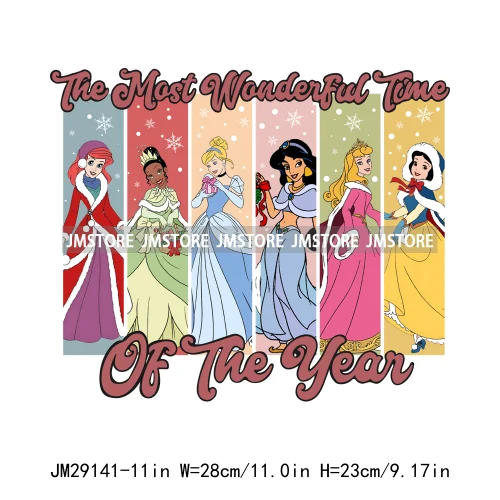 Cartoon Princess Jolly Tis The Season Christmas Party Best Day Ever Iron On DTF Transfers Stickers Ready To Press For T-shirts