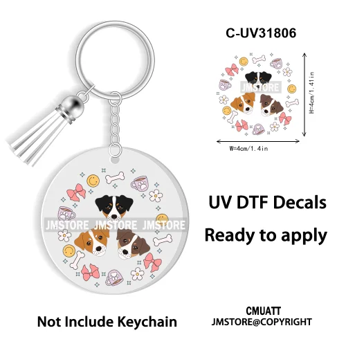 Dog Pet Mom Flower Bow Frame High Quality WaterProof Ready To Apply UV DTF Stickers For Round Circle Acrylic Keychain Keyring