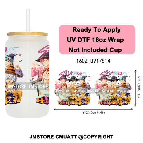 Kpop Halloween Spooky Ghosts Anime Lover 16OZ UV DTF Cup Wraps Ready To Apply Waterproof Transfer Stickers For Libbey Glass Can