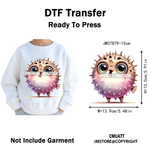 15cm 5.9in Cute Sea Underwater Animal Quirky Fish Octopus Decals Washable Iron On DTF Heat Transfers Stickers For Kids T-Shirts