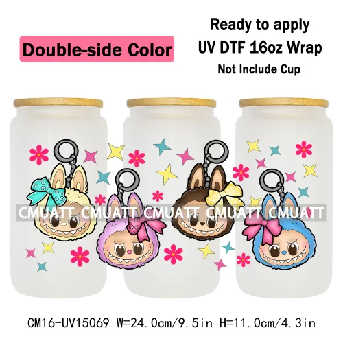 Double Sided Color UV DTF Cup Wraps 16OZ Wholesale Custom Bulk Waterproof Cartoon Cute Monster Transfer Designs For Mug Glass