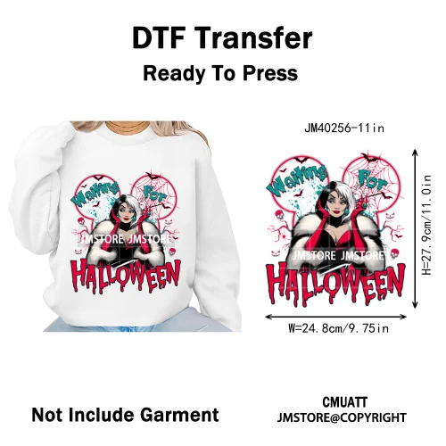 Waiting For Halloween Coquette Bad Girls Friends Wicty Logos Iron on DTF Washable Transfers Stickers Ready to Press for Clothing