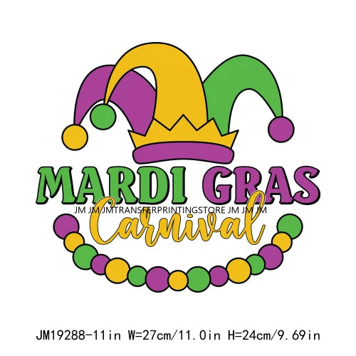 Mardi Gras Carnival Festival Printing Mardi Gras Squad Clown Mask Letter Bead Queen Iron On DTF Transfers Stickers For Clothing