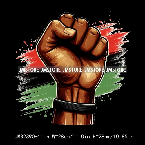 Big Black History Energy Proud Afro Woman Juneteenth Fist Breaking Chains Iron On DTF Heat Press Transfers Stickers For T-shirts