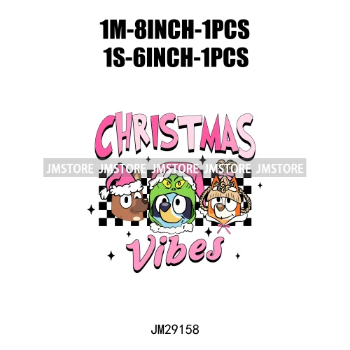 Cute Cartoon Blue Dog Family Character Merry Christmas Vibes Decals Iron On DTF Transfers Stickers Ready To Press For Sweatshirt