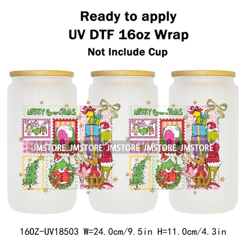 Mean Guy Christmas Movie Vacation Holiday 16OZ UV DTF Cup Wraps Ready To Apply Waterproof Transfer Stickers For Libbey Glass Can