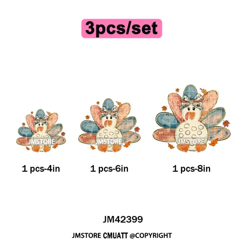 Trendy Give Thanks Coquette Gobble Turkey Bow Girly Fall Blessed Iron on DTF Heat Transfers Stickers Ready to Press for Clothing