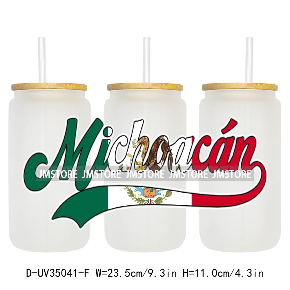 Mexico National Flag States Name 16OZ UV DTF Cup Wrap Transfer Stickers Custom Labels Waterproof Logo For Libbey Glass Can