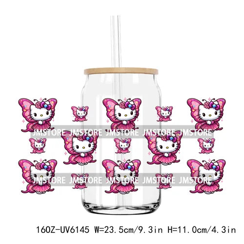 Pink Cartoon Queen Cute Cat 16OZ UV DTF Cup Wrap Transfers Stickers Custom Labels Durable Waterproof Logo For Libbey Glass Can