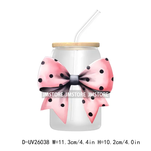 Black Pink Coquette Bow UV DTF Transfer Stickers Decals For Libbey Cold Cups Mugs Tumbler DIY Custom Logo Labels Soft Girl Era