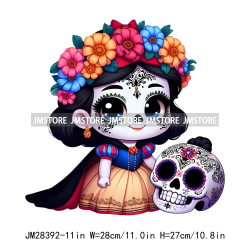 Cute Mexican Day Of The Dead Skeleton Catrina Princess Dolls Iron On DTF Heat Press Transfers Stickers Printing For Clothes