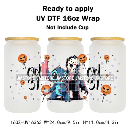 Horror Halloween Cartoon Killers 16OZ UV DTF Cup Wraps Ready To Apply Waterproof Transfer Stickers For Libbey Glass Can Tumbler