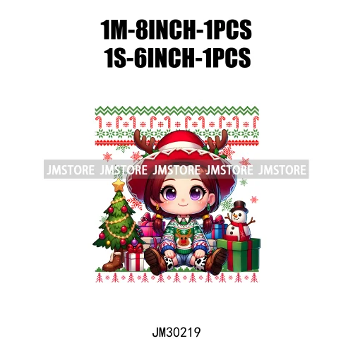 Cartoon Christmas Character Ugly Sweater Friends Deer Winter Holiday Gifts Iron On DTF Heat Press Transfers Stickers For Hoodies