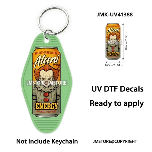 Halloween Horror Killer Energy Drink UV DTF Motel Keychain Decal Ready To Ship Durable Transfer Stickers Logo For Hotel Keychain