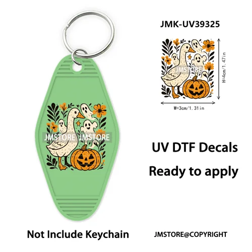 Faux Glitter Halloween Ghost Pumpkin Season UV DTF Motel Keychain Decal Ready To Ship Transfer Stickers Print For Hotel Keychain