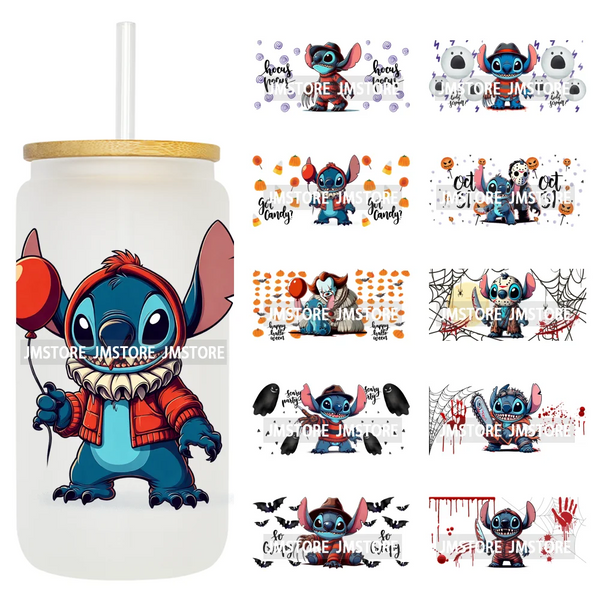 Horror Halloween Cartoon Killers 16OZ UV DTF Cup Wraps Ready To Apply Waterproof Transfer Stickers For Libbey Glass Can Tumbler