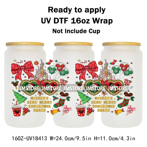 Cartoon Mouse Friends Christmas Gingerbread 16OZ UV DTF Cup Wraps Ready To Apply Durable Transfer Stickers For Libbey Glass Can