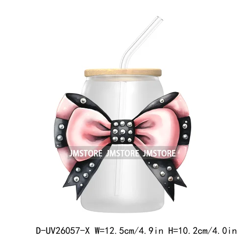 Black Pink Coquette Bow UV DTF Transfer Stickers Decals For Libbey Cold Cups Mugs Tumbler DIY Custom Logo Labels Soft Girl Era