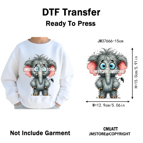 15cm 5.9in Kid Cute Silly Baby Pet Animal Iron On DTF Heat Transfer Sticker For Clothes Vinyl Thermal Washable T-Shirts Decals