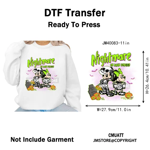 Happy Halloween Season Pumpkin Skull Cartoon Character Girly Evil Queen Iron on DTF Transfer Stickers Ready to Press for Textile
