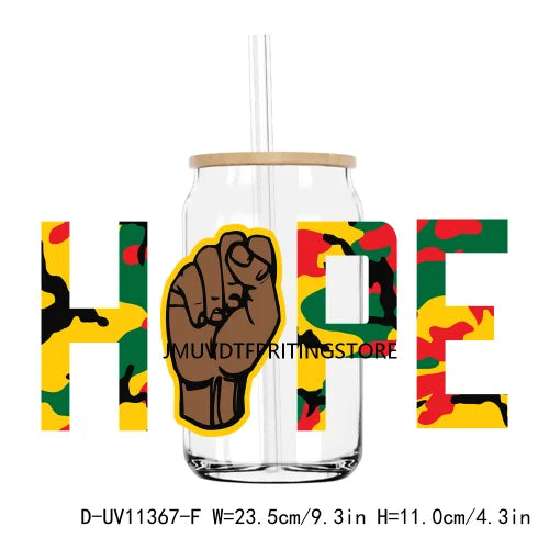 Celebrate 1865 Juneteenth Hope UV DTF Transfer Stickers Decals For Libbey Cold Cups Mug Tumbler Waterproof DIY Craft Black Power