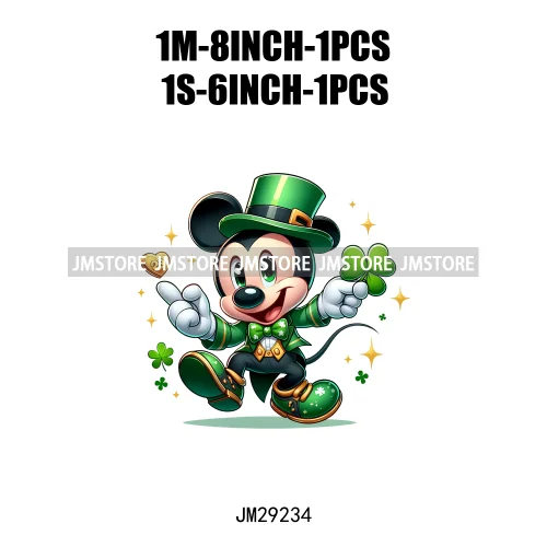 Cute Cartoon Character St Patrick's Irish Day Shamrock Lucky Vibes Iron On DTF Transfers Stickers Ready To Press For Hoodies