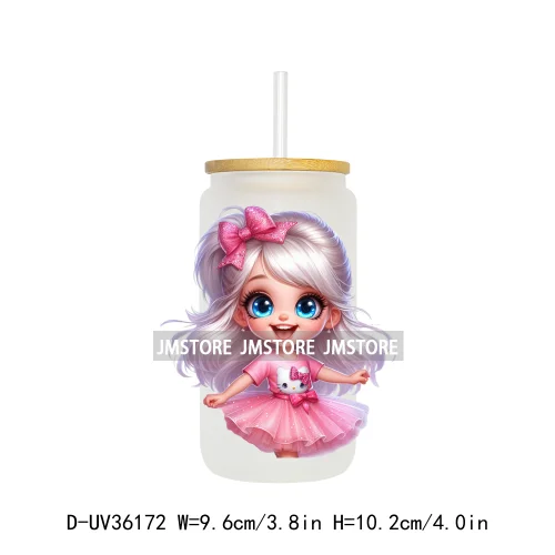 Lovely Pink Girl Hug Cat Bear UV Sticker Decals For Libbey Cold Cup Mug Tumbler Transfer Stickers Waterproof High Quality Labels